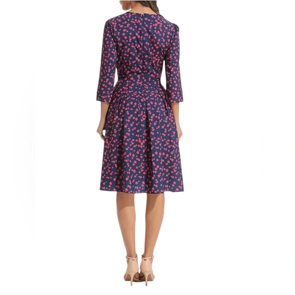 Bestgift || NWOT || Floral Printed Round Neck Midi Dress w/ Pockets - Picture 2 of 5